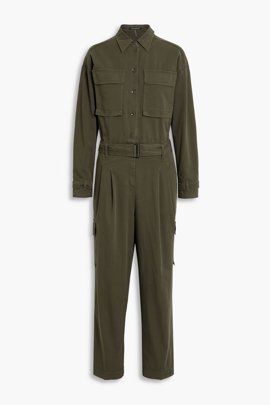 Cotton canvas jumpsuit with belt and pleats Luisa Cerano, green