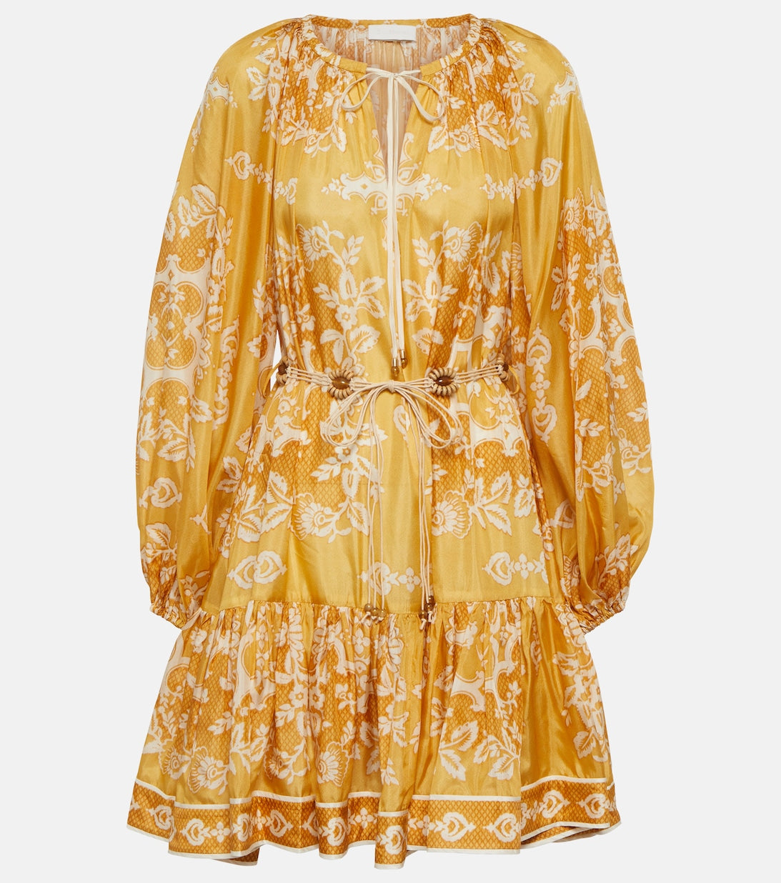 Raie silk mini dress with ZIMMERMANN print, gold