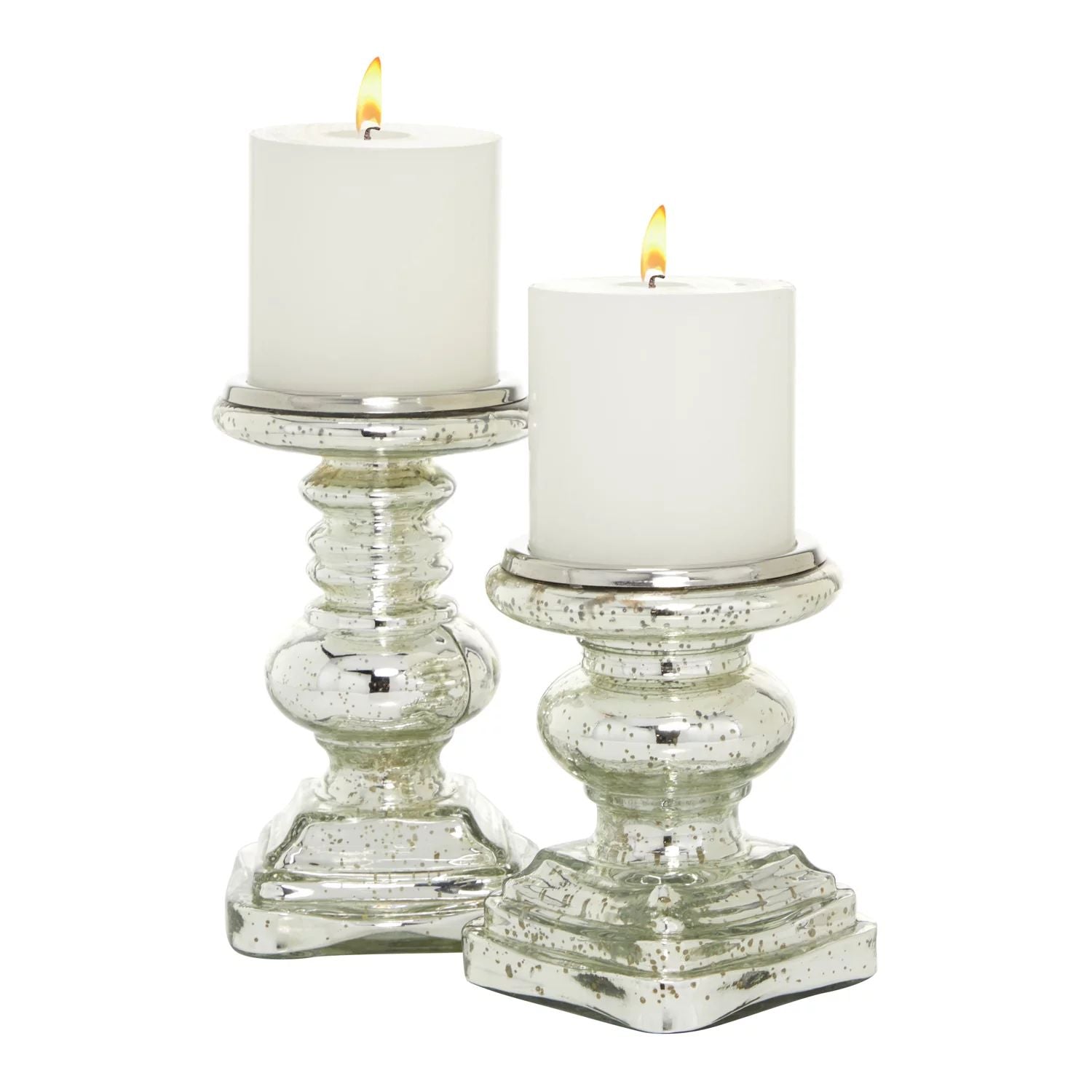 Stella & Eve Traditional Mercury Silver Glass Candle Holders 2 Pieces. Kit