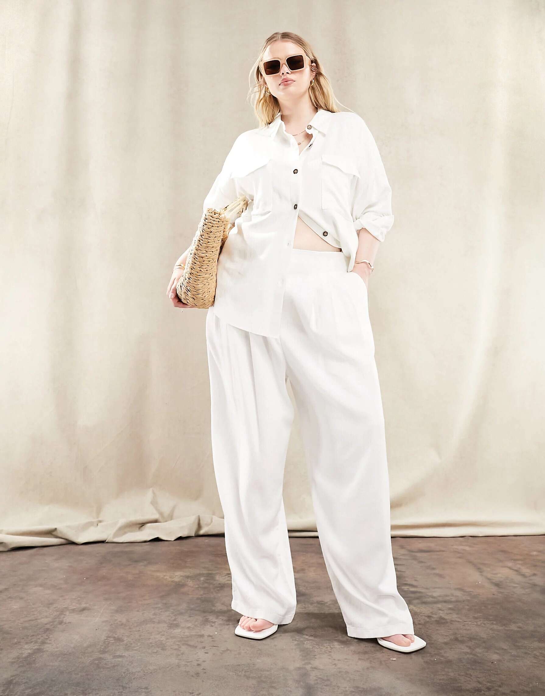 ASOS Curve Linen Military Shirt in White