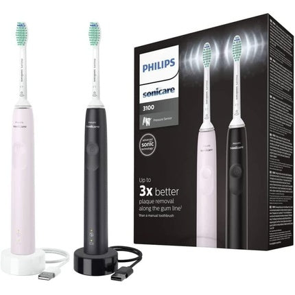 فرشاة الأسنان الكهربائية Sonicare Series 3100 Hx3675/15، باللونين الأسود والأبيض، Philips