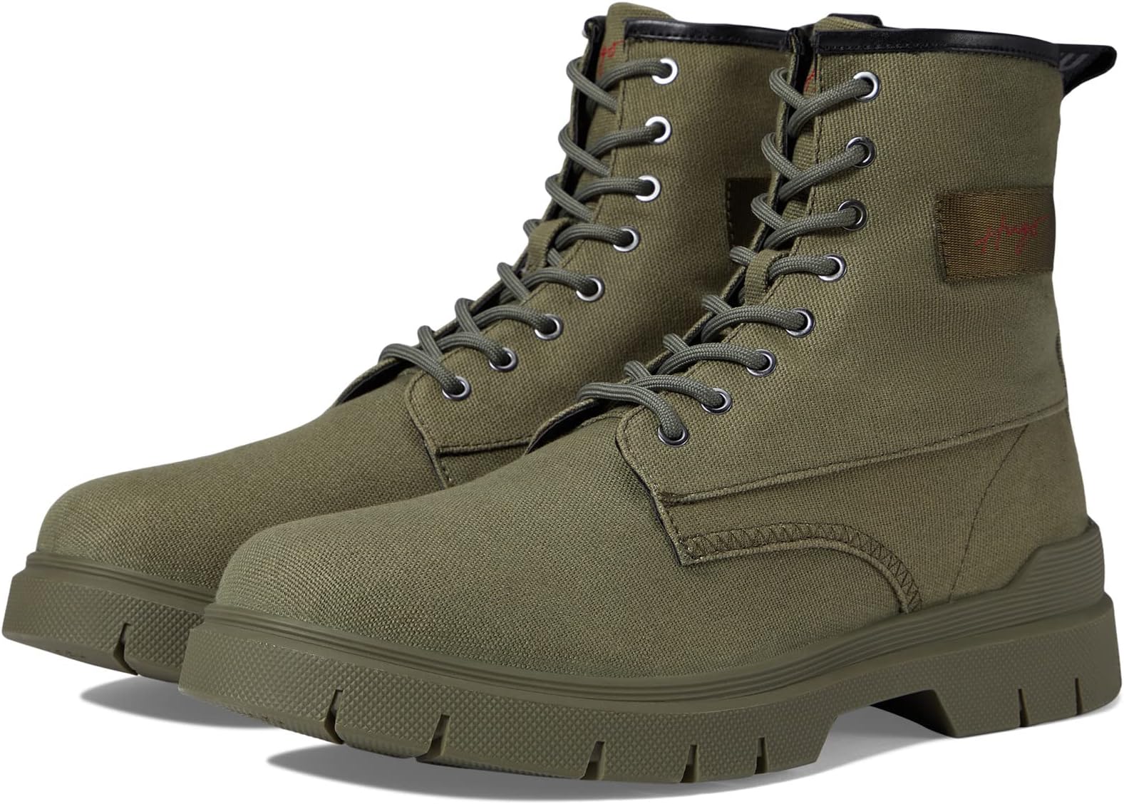 Ryan Canvas Lace-Up Boots HUGO, olive gray