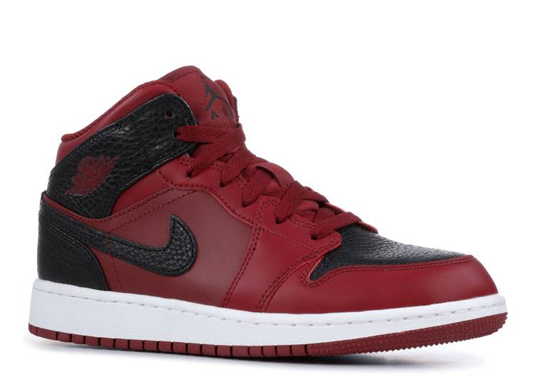 حذاء رياضي AIR JORDAN 1 RETRO MID GS 'TEAM RED BLACK'، أحمر