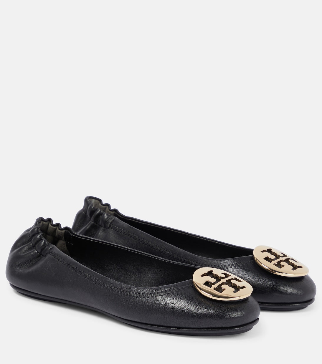 Tory Burch Leather Minnie Flats, Black