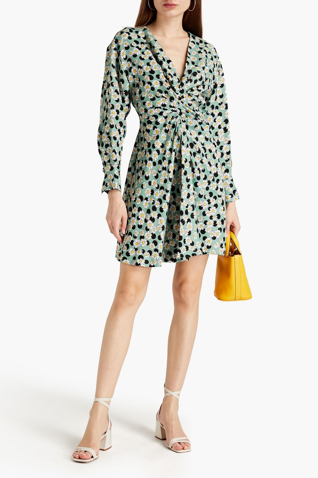 Angele mini dress with ruffles and SANDRO print, green