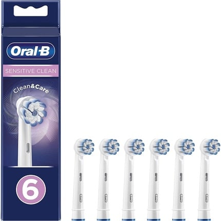 رأس فرشاة الأسنان الكهربائية Oral-B Sensitive Clean بتقنية Clean &amp; Care. شعيرات ناعمة للغاية. مجموعة من 6 رؤوس فرشاة أسنان بيضاء. Oral B