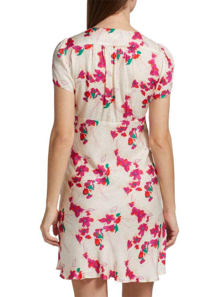 Ba&Sh Floral Jacquard Mini Dress with Tie Front in Ecru