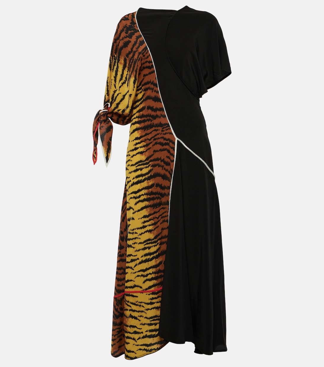 Victoria Beckham Animal Print Asymmetrical Silk Maxi Dress, Multicolor