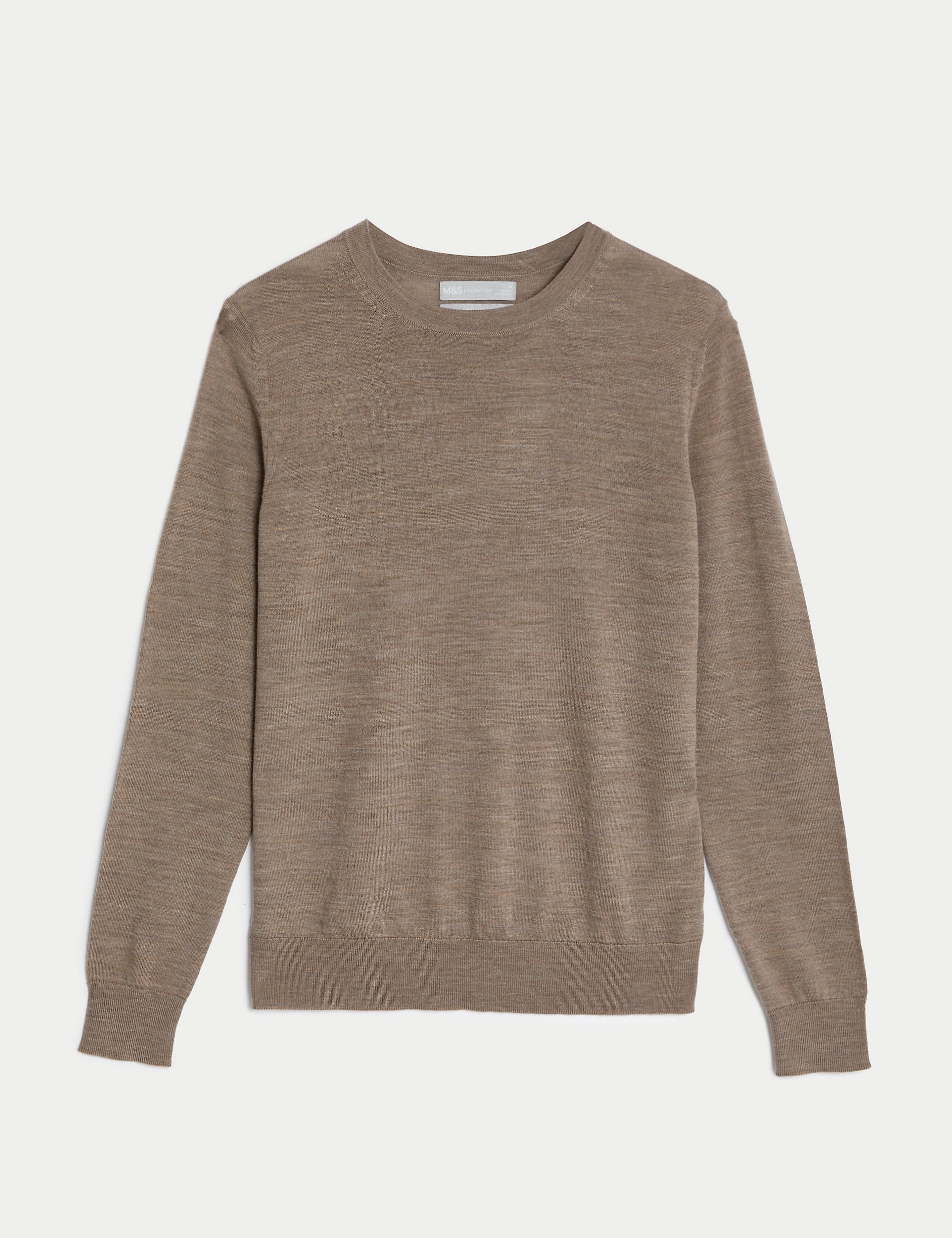 Marks & Spencer Pure Merino Wool Crew Neck Jumper, Cappuccino