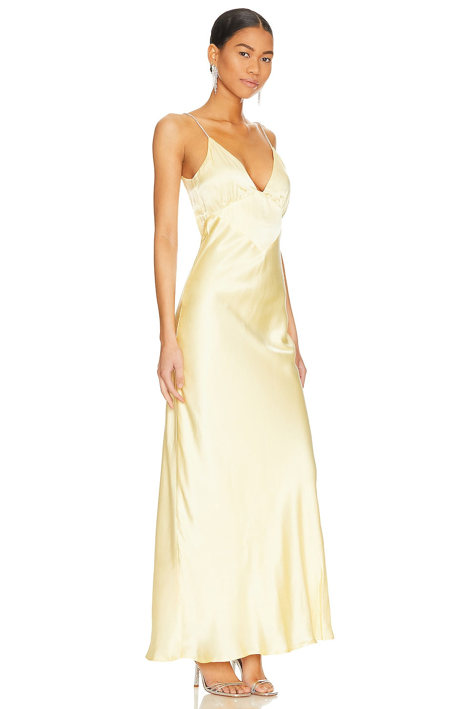 Bardot Capri Diamonte Slip Dress, Canary Yellow