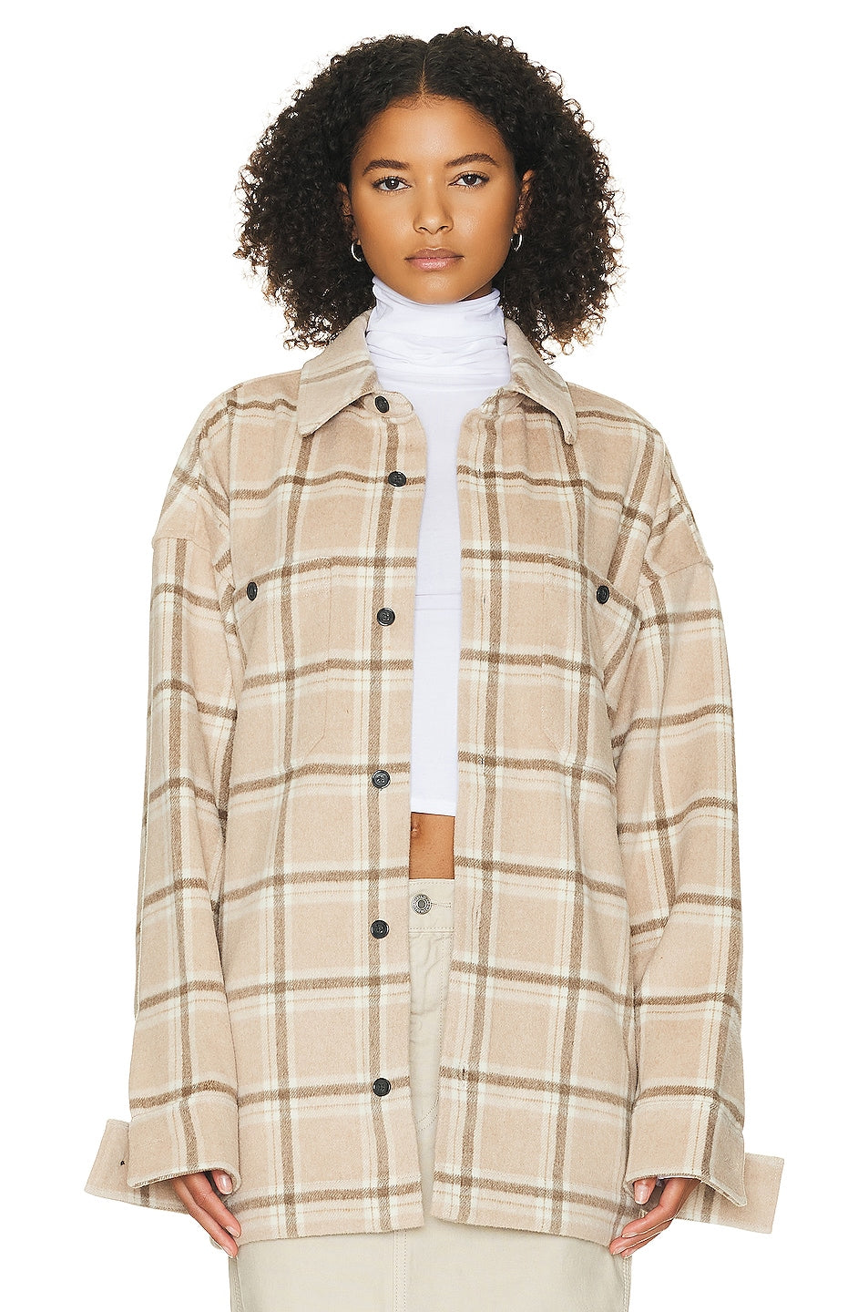 Helsa Plaid Flannel Overshirt, Tan Plaid