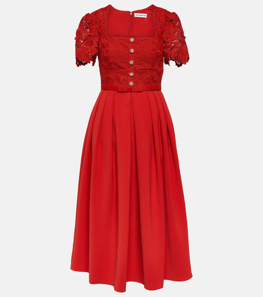 Self-Portrait lace crepe midi dress, red