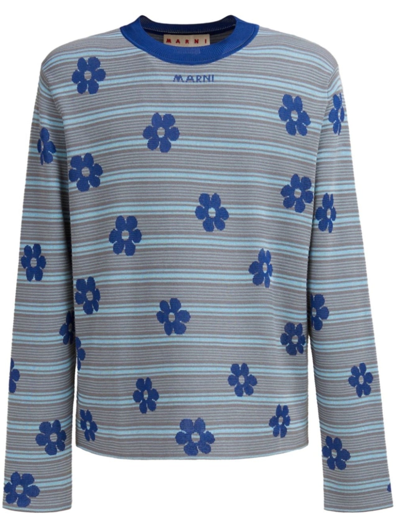 Marni Striped Intarsia Logo Top Blue