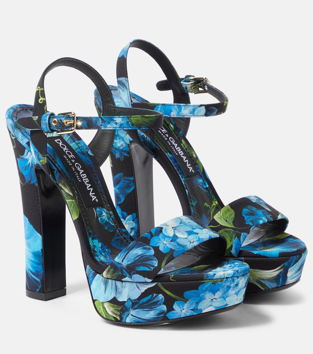 Dolce&Gabbana satin platform sandals with floral print, multicolor