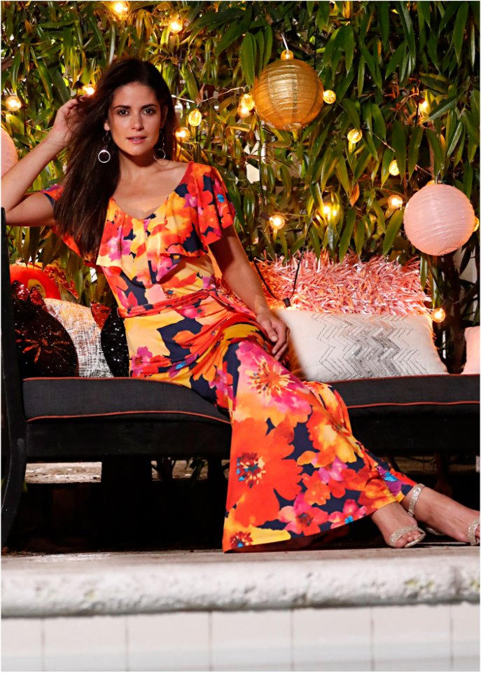 Maxi dress with flounce and belt Bodyflirt Boutique, yellow