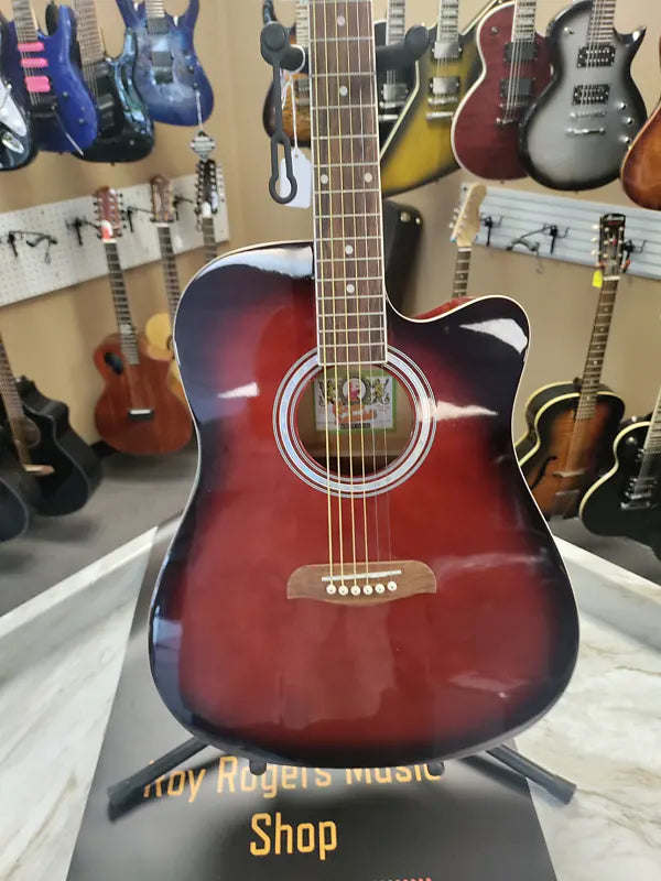 جيتار أوسكار شميت OD45CRDBPAK-W Dreadnought Cutaway Acoustic Guitar مع حقيبة حفلات موسيقية من Linden Red Burst