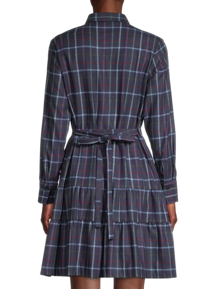 Wool blend check shirt dress with belt Rosso35, Navy Multi