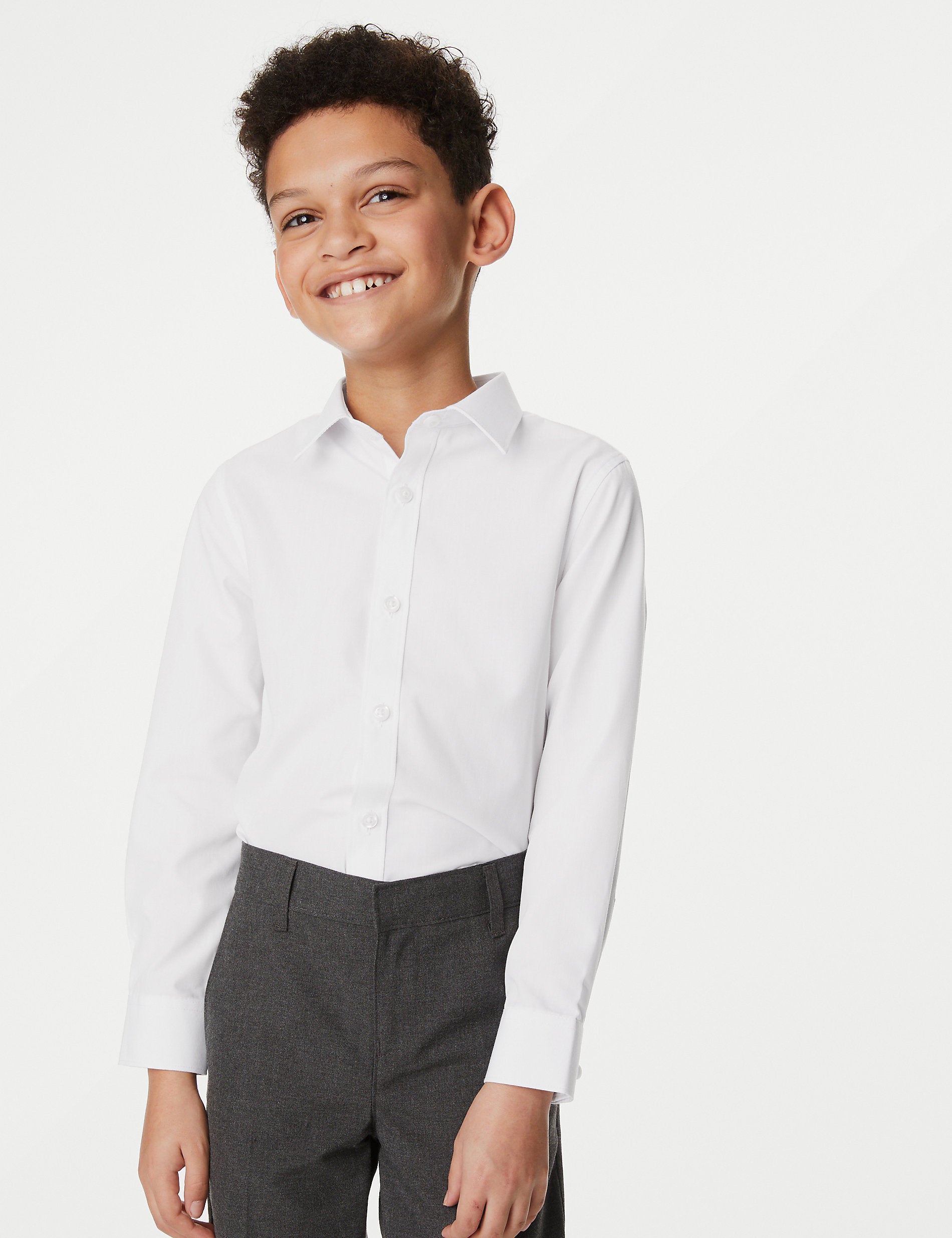 5 pairs of regular fit school shirts that are easy to iron for boys (2–18 years old) Marks & Spencer, white