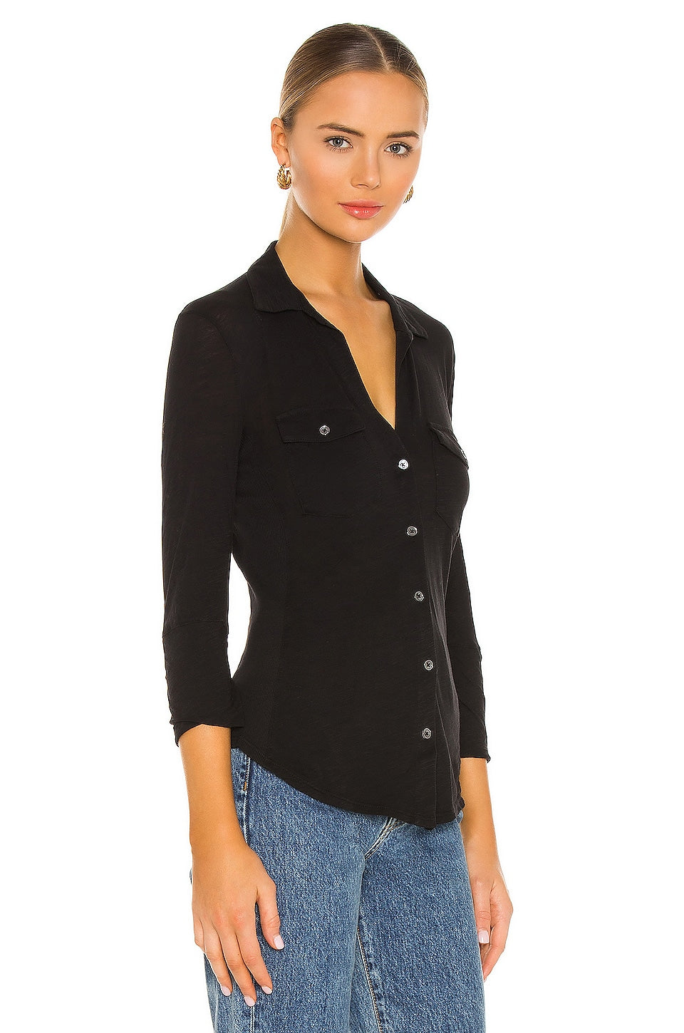 James Perse Contrast Panel Shirt, black