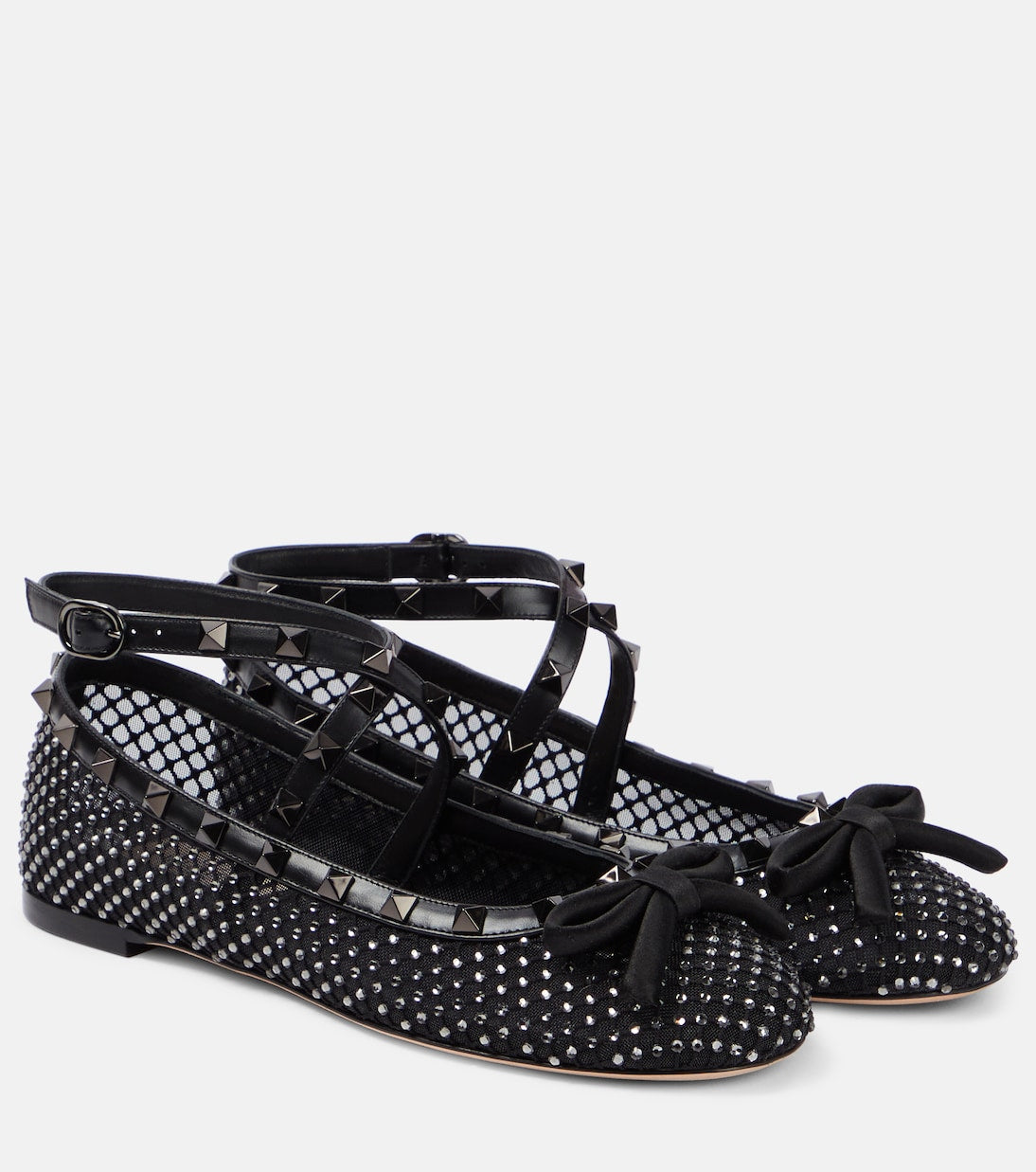 Valentino Garavani rockstud mesh ballet flats, black