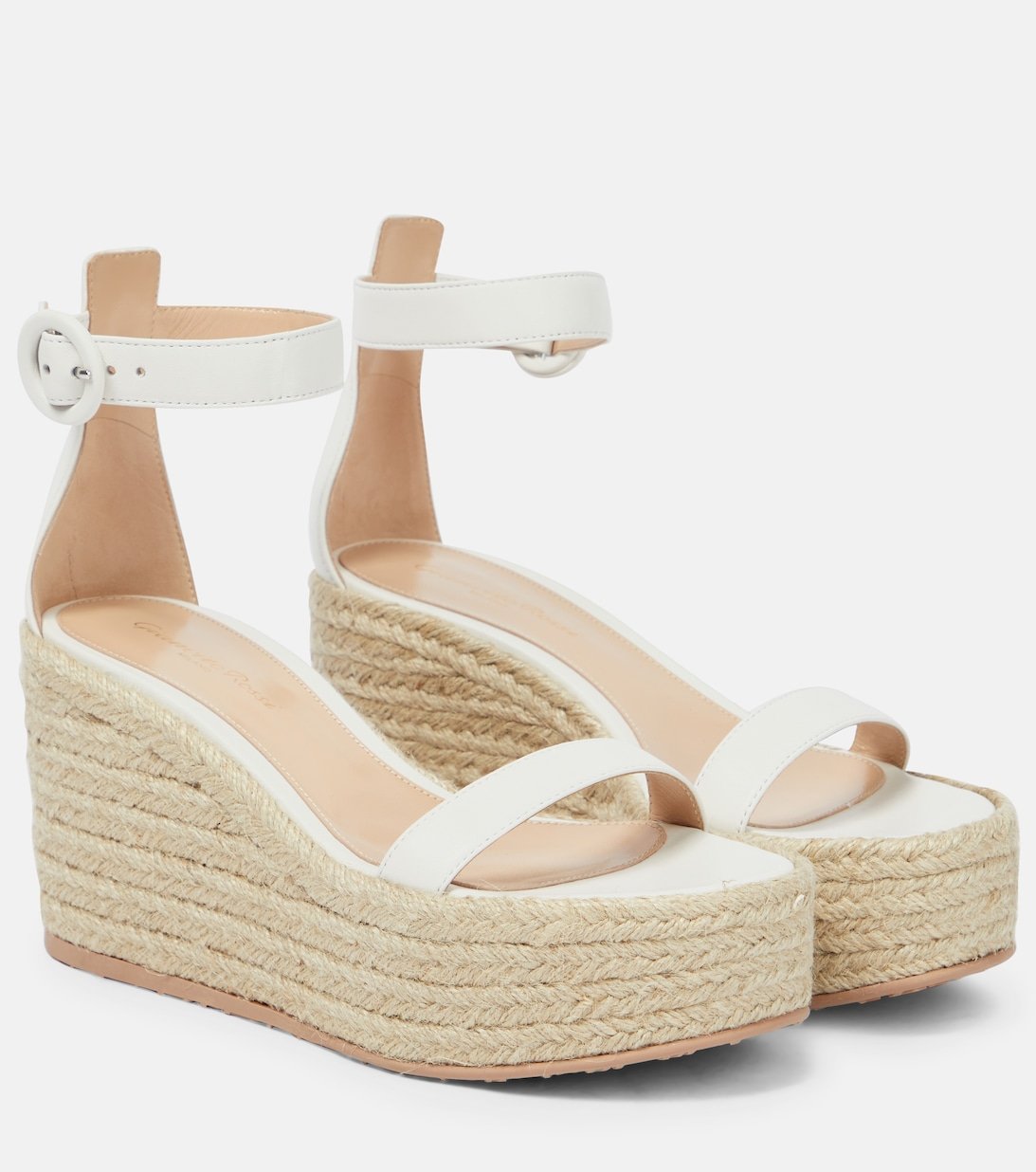 Portofino Gianvito Rossi leather wedge espadrilles, white