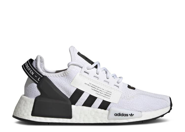 حذاء رياضي Adidas NMD_R1 V2 J 'WHITE BLACK'، أبيض