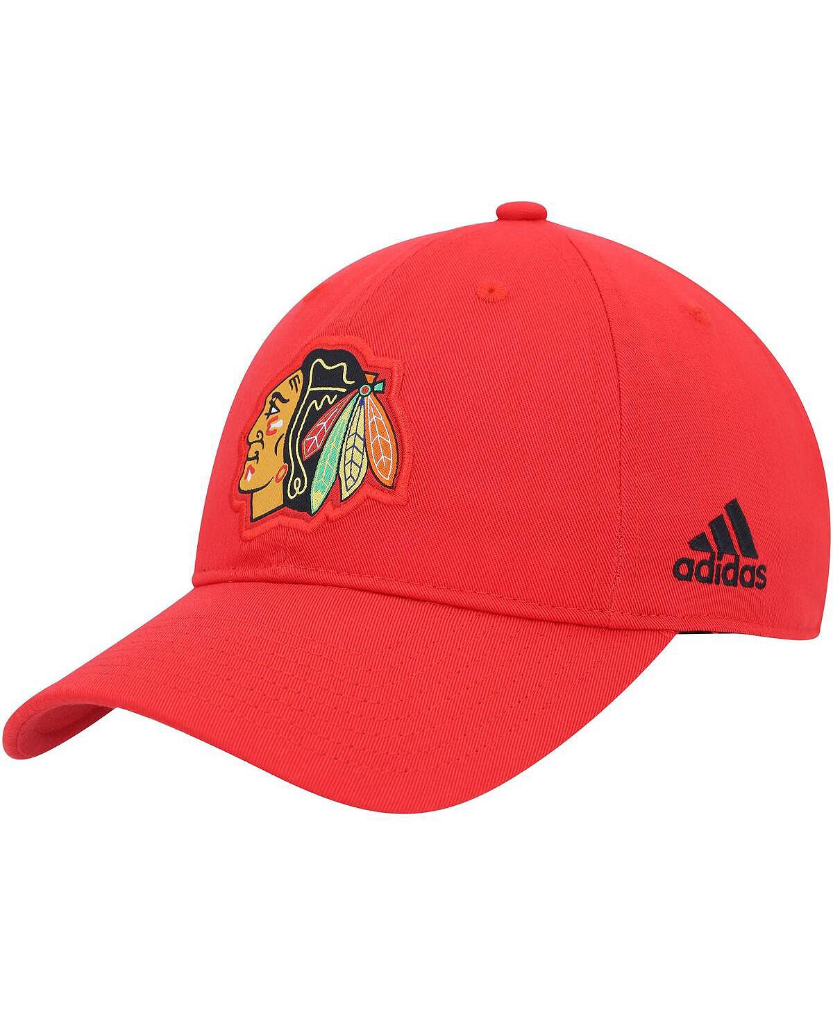 قبعة adidas للرجال قابلة للتعديل بشعار Chicago Blackhawks الأساسي باللون الأحمر