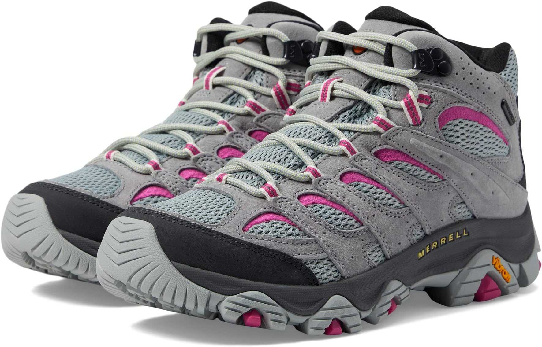 حذاء Moab 3 Mid Waterproof للمشي لمسافات طويلة من Merrell، لون Monument/Fuchsia