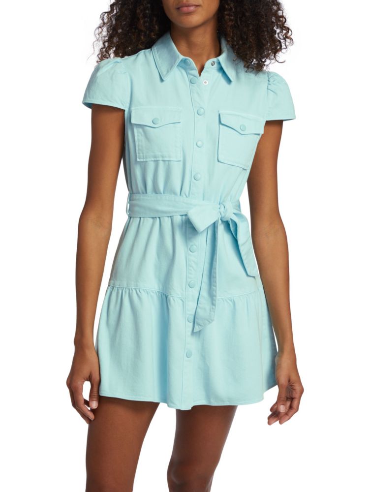 Alice + Olivia Miranda Belted Denim Shirtdress Mini in Julep