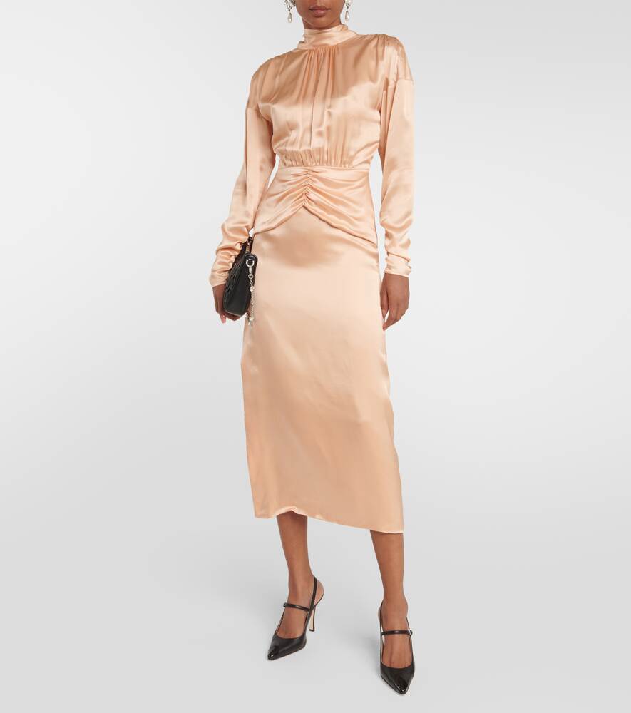 Silk satin midi dress with tie collar ALESSANDRA RICH, pink