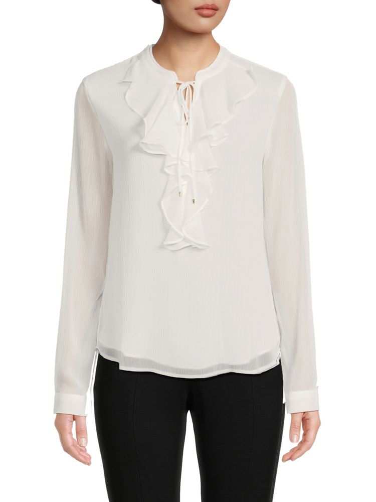 Tommy Hilfiger Crinkled Ruffle Blouse, Ivory