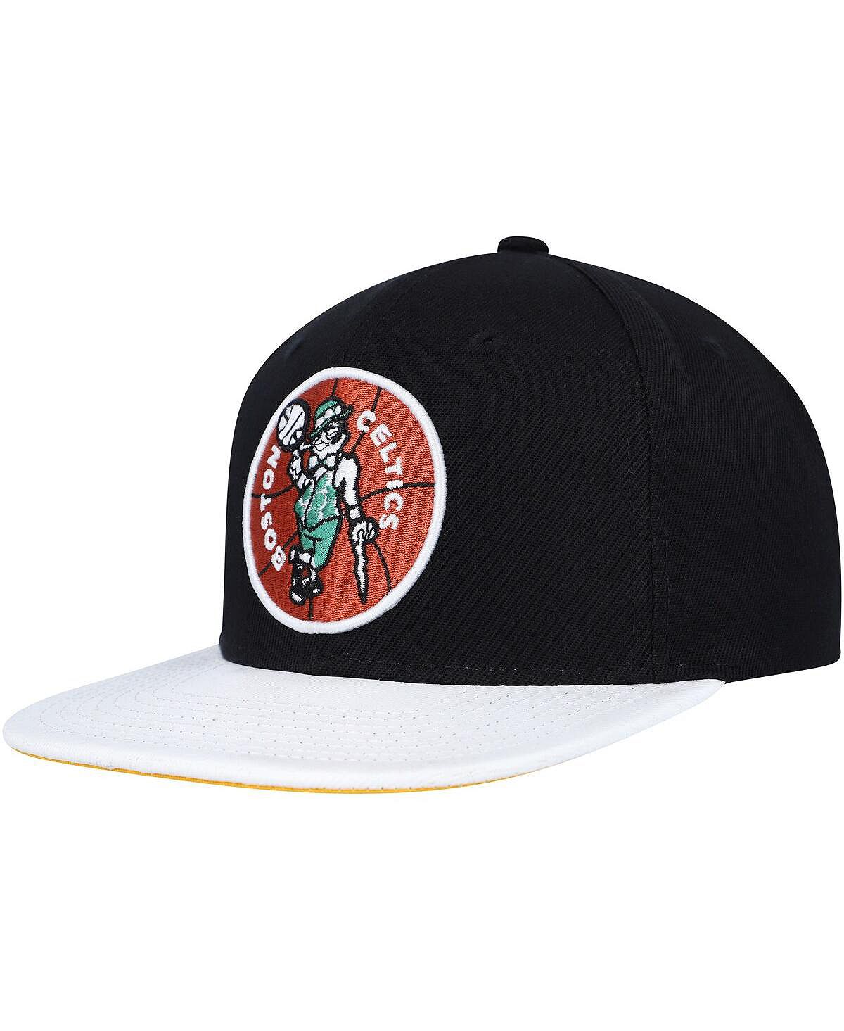 قبعة Mitchell &amp; Ness للرجال باللونين الأبيض والأسود Boston Celtics Hardwood Classics Wear Away مع واقي من الشمس Snapback