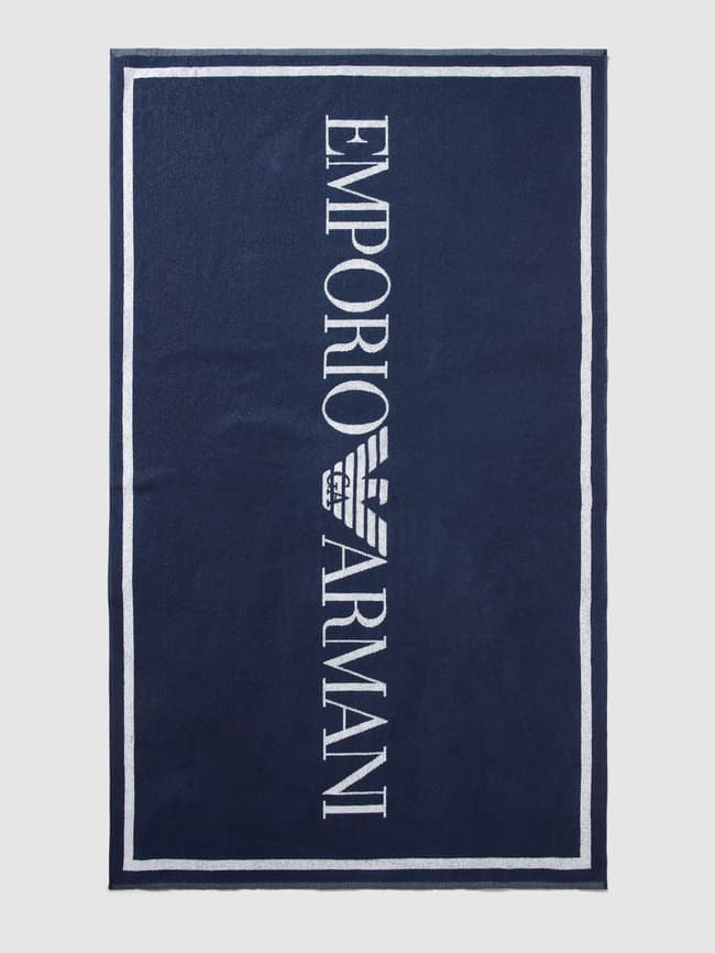 Towel with Emporio Armani label print, dark blue