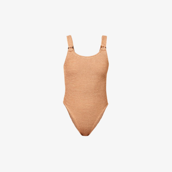 Domino swimsuit in crinkled fabric Hunza G, metallic cocoa