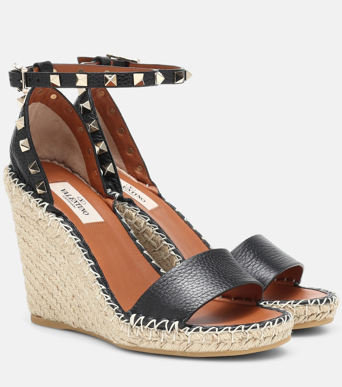 Valentino Garavani Rockstud leather wedge espadrilles Valentino Garavani, black