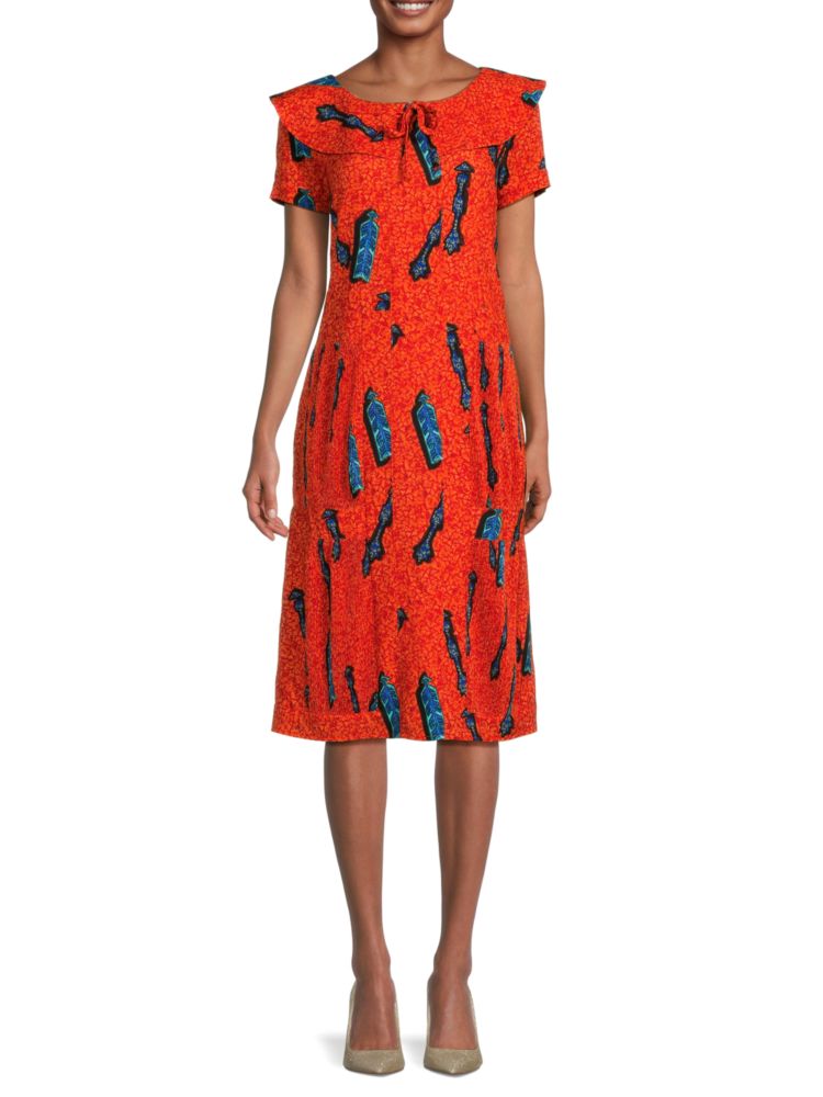 Arrow Stella Jean Print Midi Dress, Orange