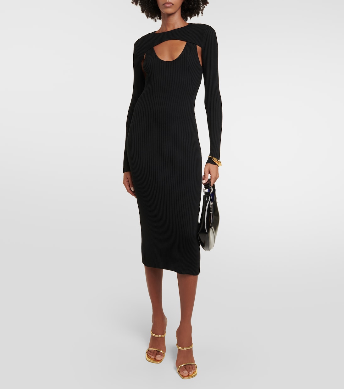 x simkhai Wolford Contour Ribbed Jersey Midi Dress, Black