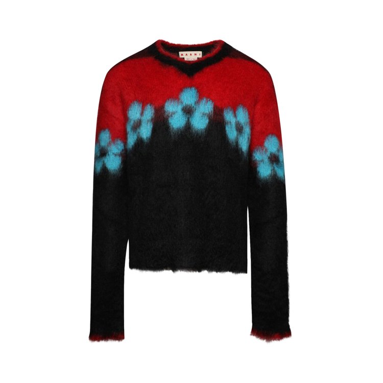 Marni V Neck Floral Pattern 'Black' Sweater, black