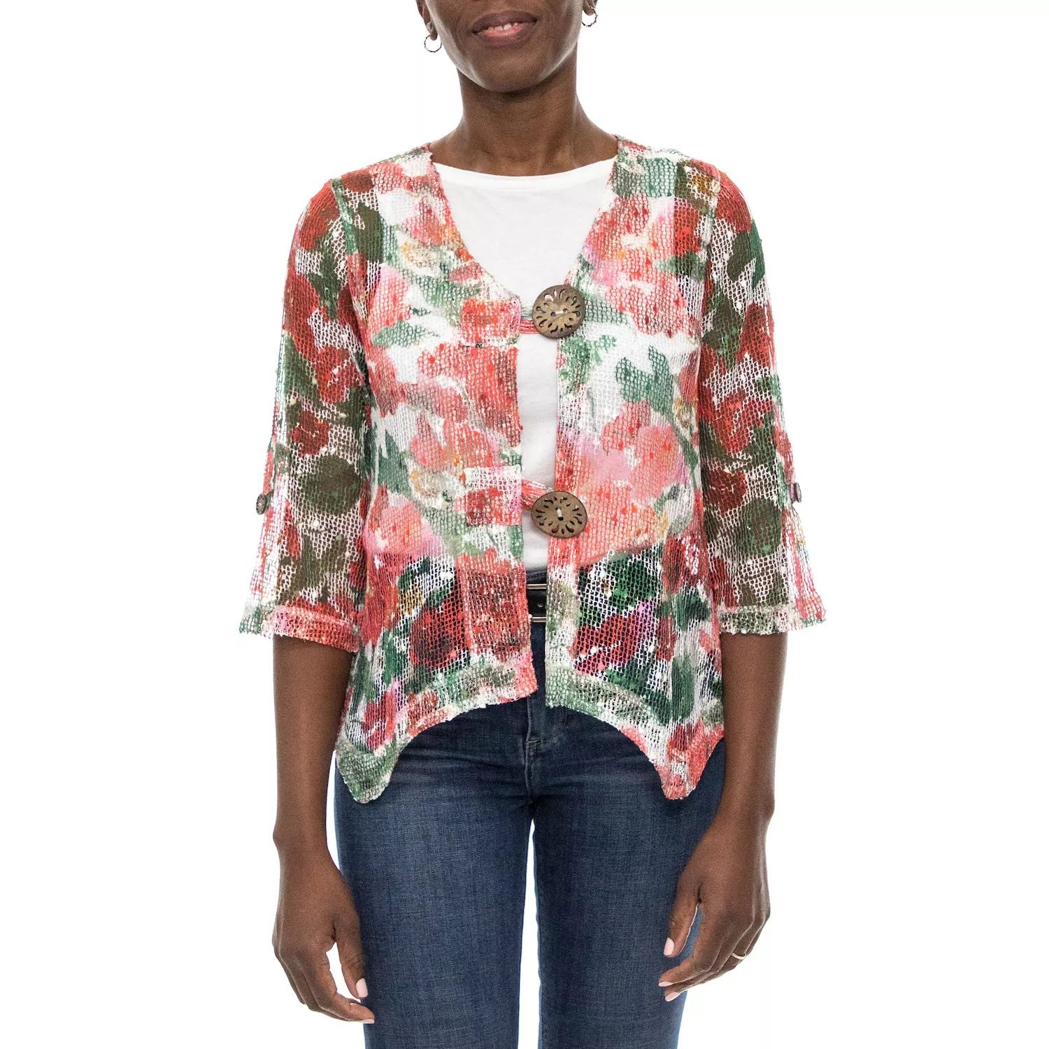 Women's transparent cardigan with Nina Leonard print Nina Leonard