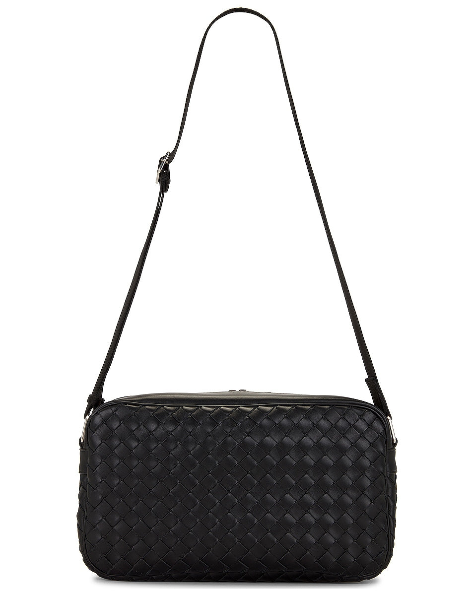 Bottega Veneta Bottega Large Classic Intrecciato Camera Crossbody Bag, Black & Silver