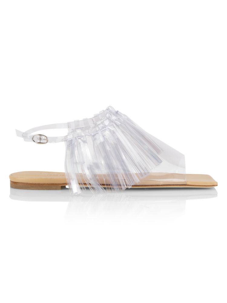 Vinyl Charlie Sandals with Fringe A. Mode, white