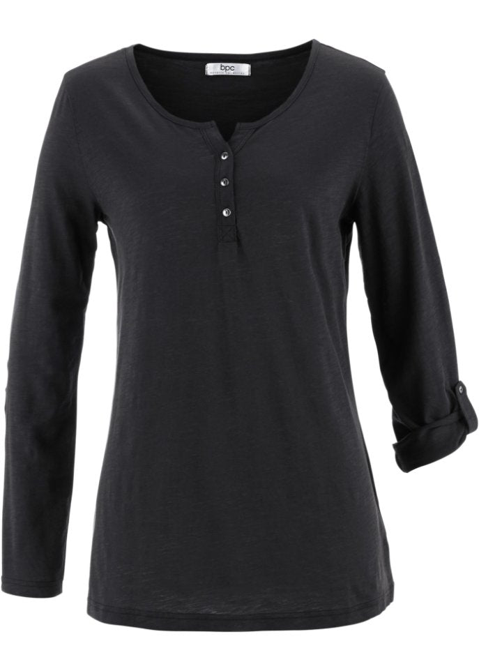 Light cotton long sleeve shirt with button placket Bpc Bonprix Collection black