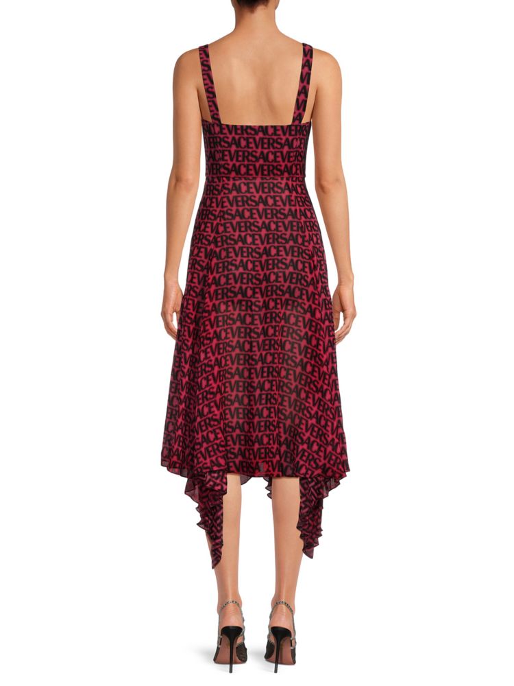 Versace Monogram Hem Midi Dress in Red Black