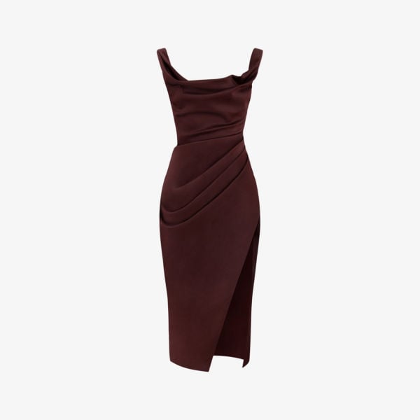 Rhoda satin midi dress with side slits House Of Cb, color raisin