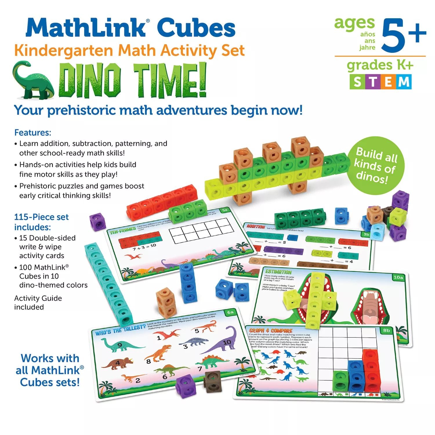 Learning Resources Mathlink Cubes Kindergarten Math Activities Bundle: Dino Time !  Learning Resources