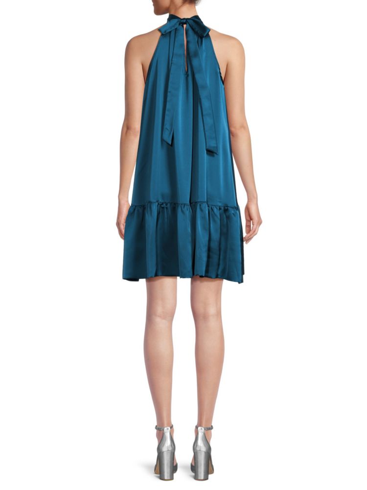 Satin flounce dress with bow Renee C., turquoise