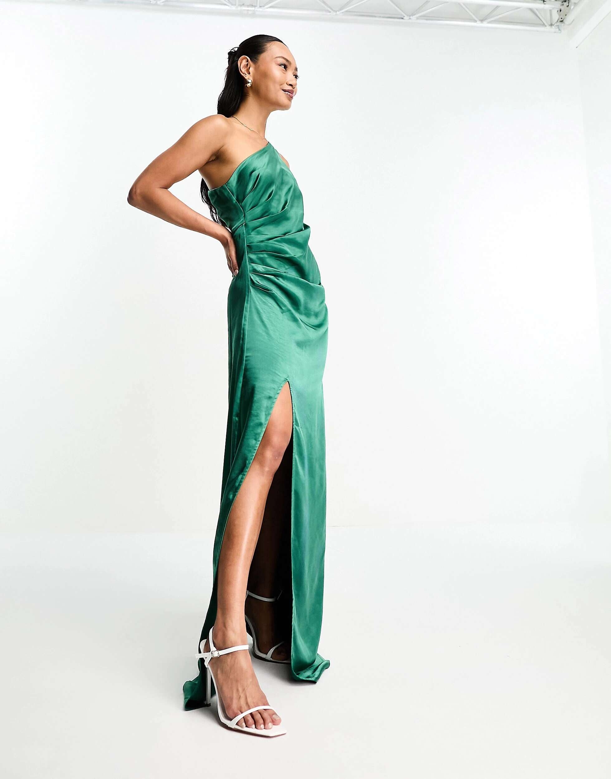 Pretty Lavish Amelia One Shoulder Satin Maxi Dress