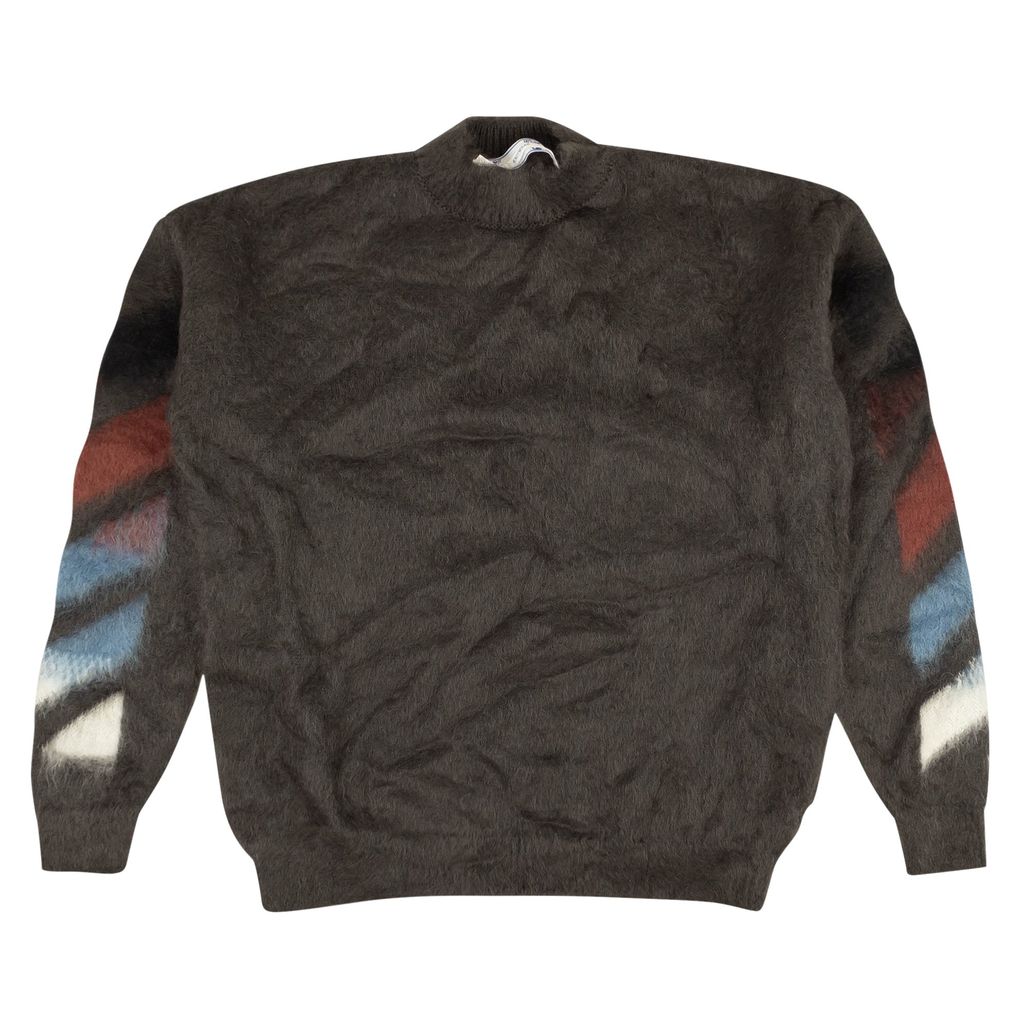 Off-White Diag Brush Mohair Crewneck, Gray