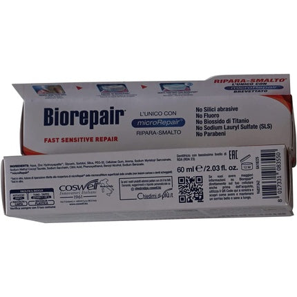 Biorepair Fast Sensitive Repair Micro-Repair Toothpaste, 2.02 fl oz, 60 ml Vittleitaly