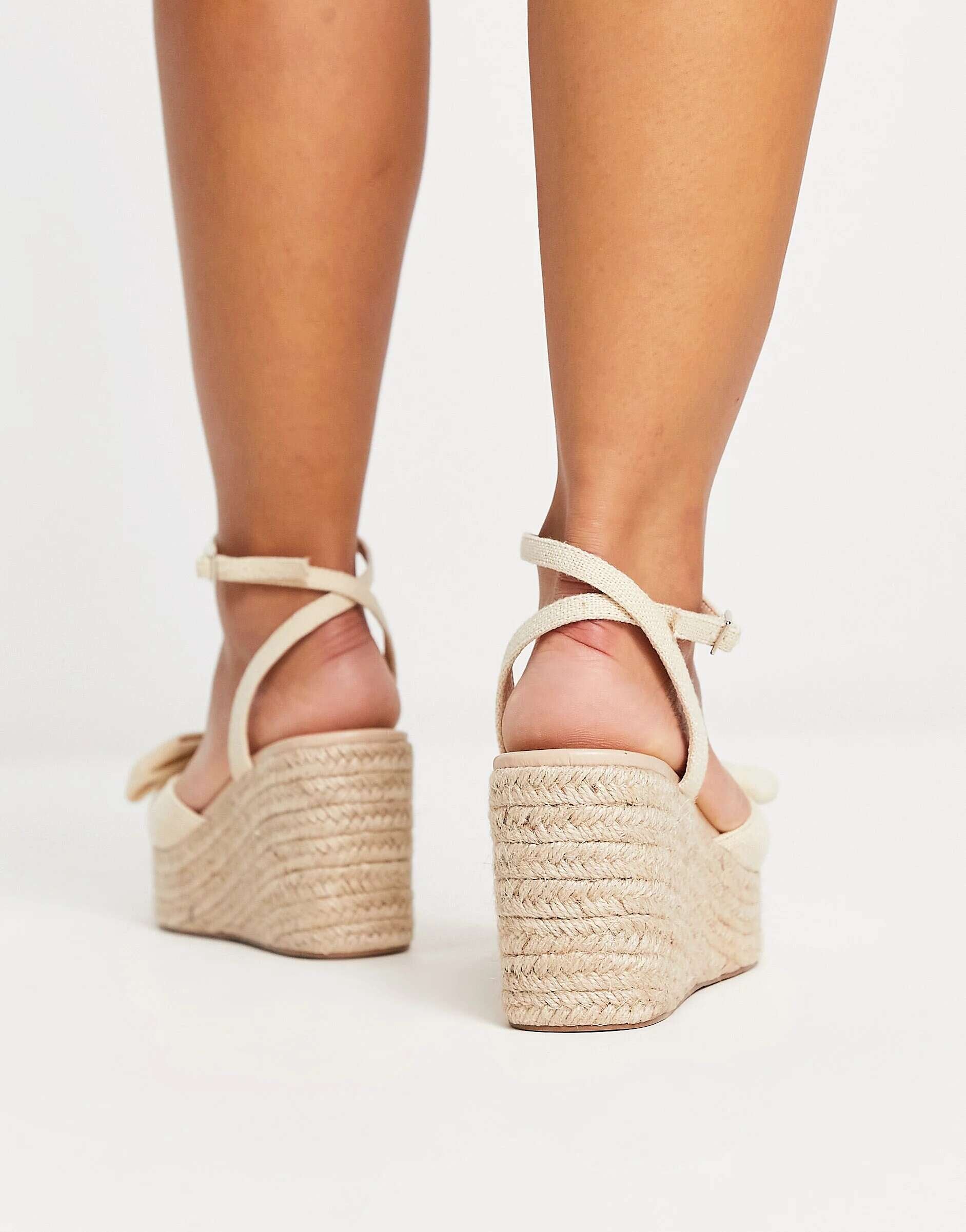 ASOS Natural Woven Trisha Wedge Espadrilles Wide Fit With Bow